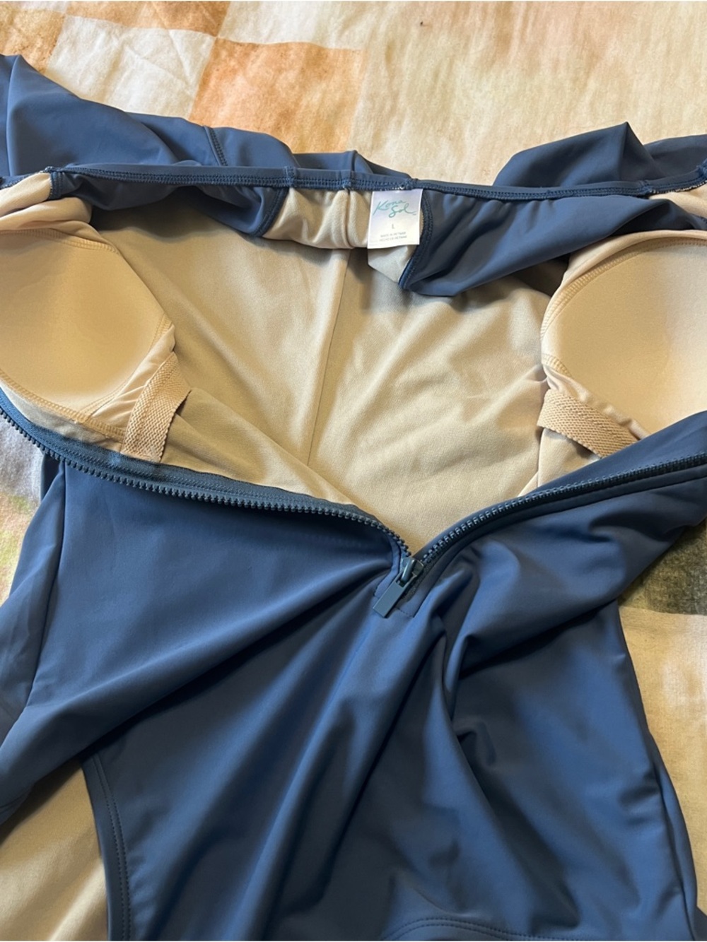 Kona Sol Light Blue Zip Front Women's Swimsuit L - Picture 10 of 11